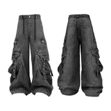RELABEL (Ripple Pockets) – ウェーブエフェクトストライプアジャスタブルタイ&リップルパターンポケットウォッシュドデニム