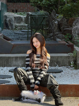 Star Stripe Off-Shoulder Long Sleeve Knitwear