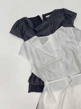 [Belt Set] Noir Drape Short Sleeve Blouse