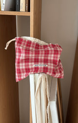 Pattern string pouch - red check , S size