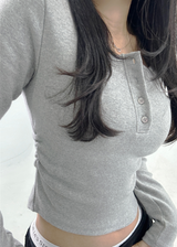 ベーシックインナーサイドシアーセミクロップボタンロングスリーブT - 4 COLOR