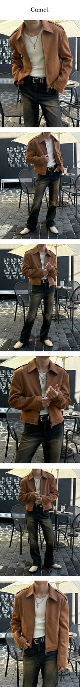 [F/W] Shoulder strap crop suede jacket(2color)