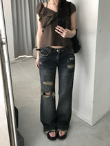 ラベル ダメージ ウォッシュド デニム パンツ(one color)