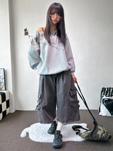 ウネディストラップカーゴピグメントワイドバミューダショーツ2カラー