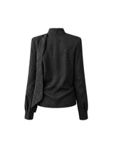 [PRE- FALL] Noir Glitter Denim High Neck Drape Blouse Black
