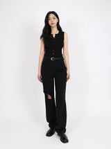 DESTROYED SLIM WIDE FIT DENIM PANTS_BLACK code 6836