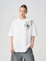 フローラルエンブロイダリーロゴTシャツ