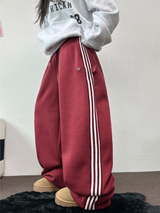 FLEECE❤TRACK LINE 3 LINE LONG PANTS ❤🖤🤍💙🩶5COLOR