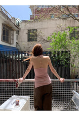 Indie pink back beads sleeveless t-shirt