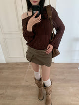 グラインスエードボタンポケットミニラップスカート(Khaki)