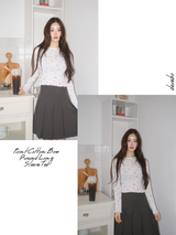 Print Cotton Bow Round Long Sleeve Tee