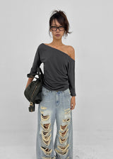 [MADE] Upper-face Boat Neck Batwing Sleeve T-shirt (Available as a set)