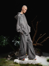 2510SWEAT_RELABEL 24AW Chrysalis Breath Grey Hooded Zip Drawstring Casual Sweatshirt