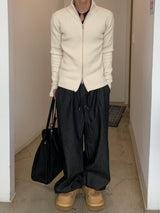 Rib Line Muscle Fit Zip-Up Knit