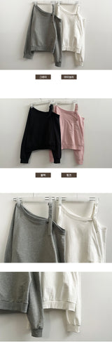 New V Unbalanced Off-Shoulder Snap Strap Sweatshirt