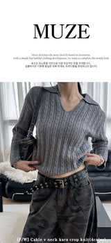 [F/W] Cable v neck kara crop knit(4color)