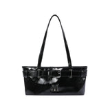SENTIC METAL LOGO FRONT BELTED LEATHER SHOULDER BAG UNISEX