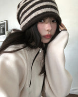 Striped Back Strap Wool Beanie