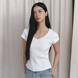 C 90S ラインVネック半袖Tシャツ_ホワイト
