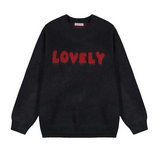 Mona Lovely Lettering Embroidery Loose Fit Round Knit