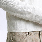 Waffle Crop Henley Neck T-shirt Ivory