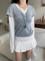 Layer Hug Layered Henley Button Long Sleeve Tee 