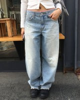 Pink lace denim pants