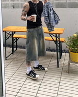 No.0769 washing wide 7 denim SHORTS