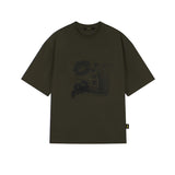 オーバーサイズヒップホップダンススタジオパンクグラフィック半袖Tシャツ_カーキ