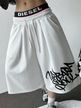 Cursive Letter Tattoo Graphic Balloon Bermuda Shorts 4color