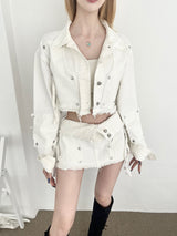 1247. Chic zipper button denim crop jk (2color)