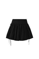 Ribbon tie cotton shirring skirt (BLACK)