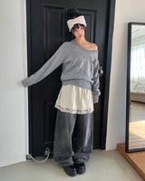 エノンブラッシュドワイドデニムパンツ