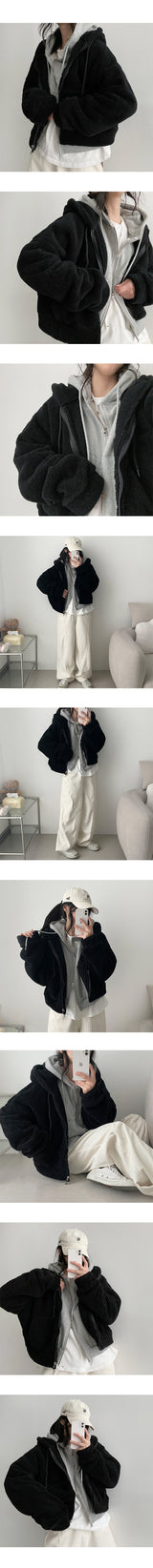 Liwen Mink fur half-crop hooded zip-up