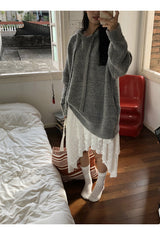 wool gray hood oversized fit knitwear