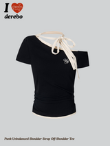 Punk Unbalanced Shoulder Strap Off-Shoulder Tee