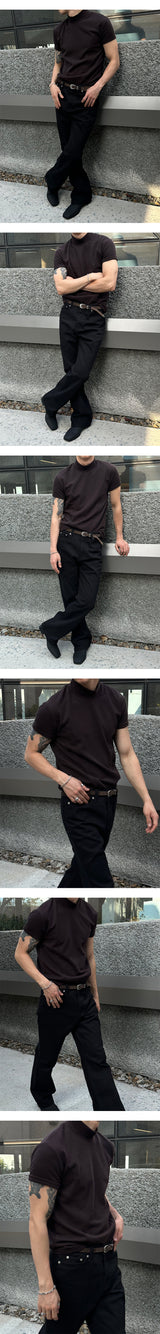 [MUSCLE FIT] Double cutting half pola t-shirts(4color)
