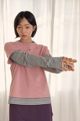 ロゴレイヤードストライプTシャツ (DUSTY PINK)