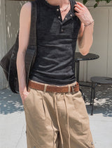 26SS★ [PLAN MADE/MADE] Acid Henley Neck Washing Sleeveless