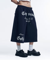 Gothic lettering Bermuda sweatpants - Navy
