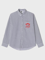インフィニットカレッジロゴワンポケットストライプシャツ / ブラック-ホワイト [Unisex]