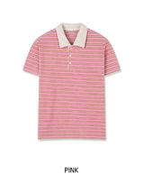 Summer Terry Stripe Collared Short Sleeve Tee