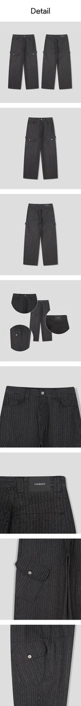 [LAURANTSEOUL] Stripe corduroy wide cargo pants
