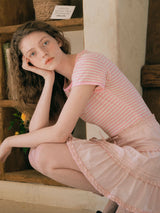 ストライプスカシTシャツ ピンク