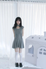 パフスカーフセットフレアドレス 2色