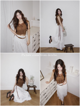 Texture Lace Ribbon Short Sleeve T-shirt