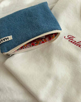 Denim & flower flat pouch - blue , S size