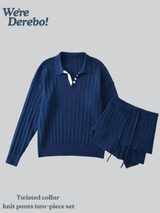 Twisted collar knit pants two-piece set