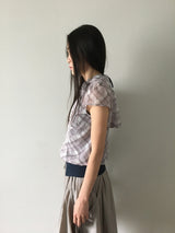 Plaid chiffon シャーリングジップアップ (2color)