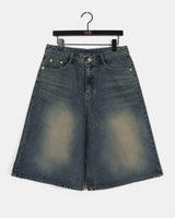 Taut Washed Wide Denim Bermuda Pants